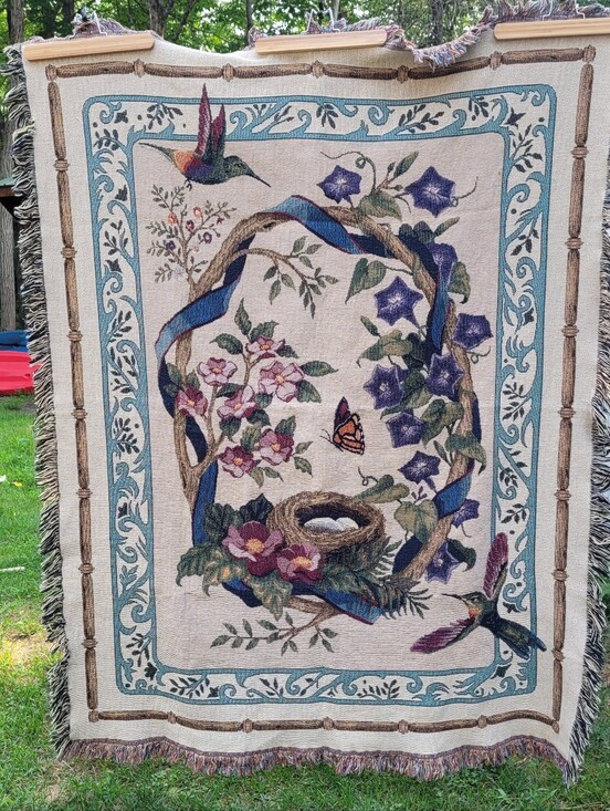 Other - Vintage Hummingbird Tapestry Throw Blanket Floral Butterfly Cottagecore